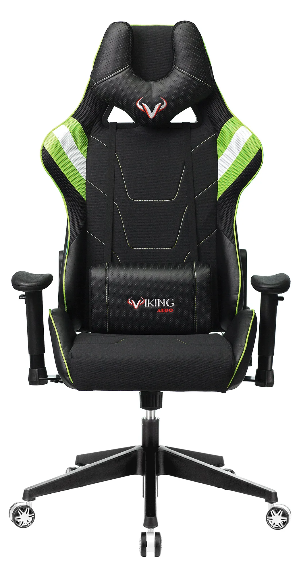 Кресло игровое Zombie VIKING 4 AERO черный/салатовый ткань/эко.кожа с подголов. крестов. пластик