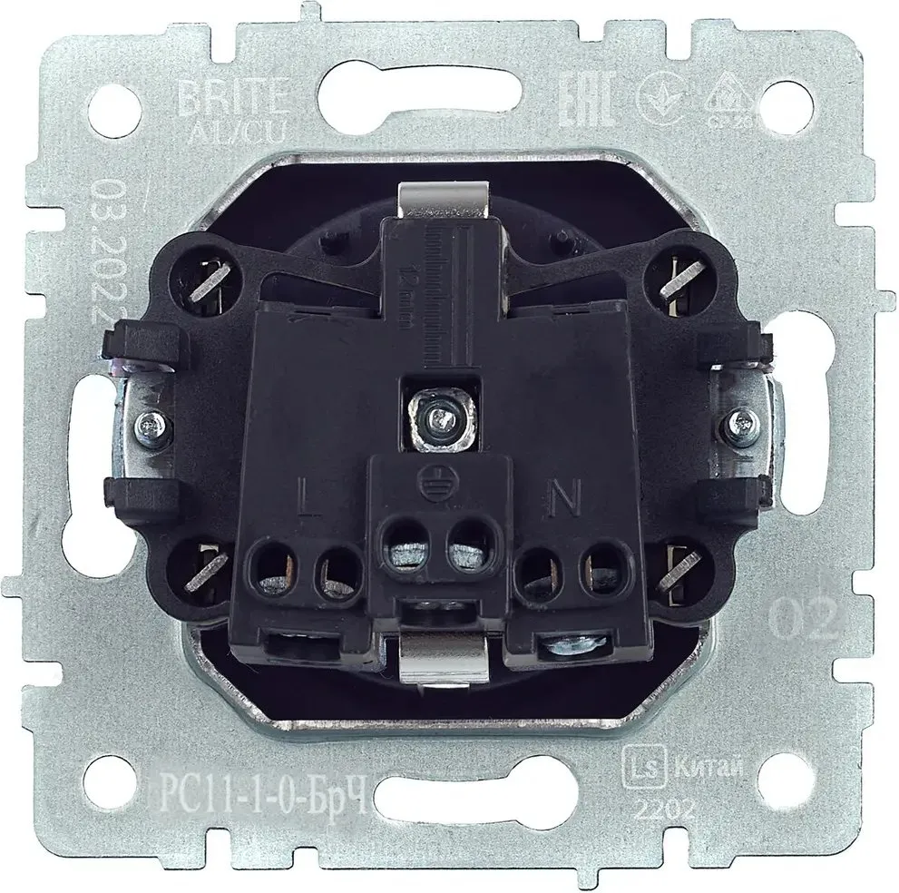 Розетка силов. IEK Brite РС11-1-0-БрЧ BR-R11-16-K02 одинар. скрыт. зазем. IP20 черный (упак.:1шт)