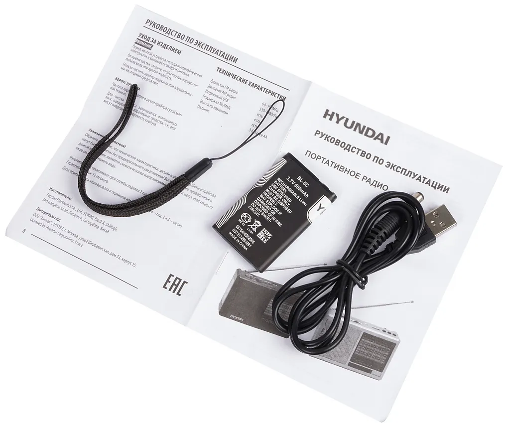 Радиоприемник портативный Hyundai H-PSR140 черный USB microSD