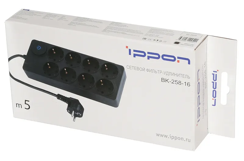 Сетевой фильтр Ippon BK258-16 5м (8 розеток) черный (коробка)