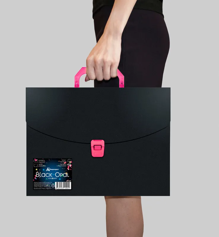 Портфель Бюрократ Black Opal BLPP01PINK 1 отдел. A4 пластик 0.7мм черный/розовый