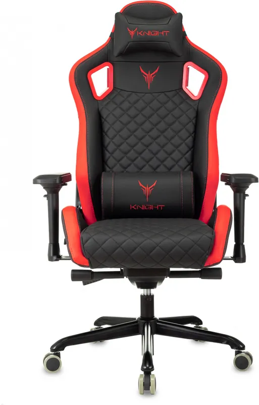 Кресло игровое Knight Titan черный/красный ромбик эко.кожа с подголов. крестов. металл