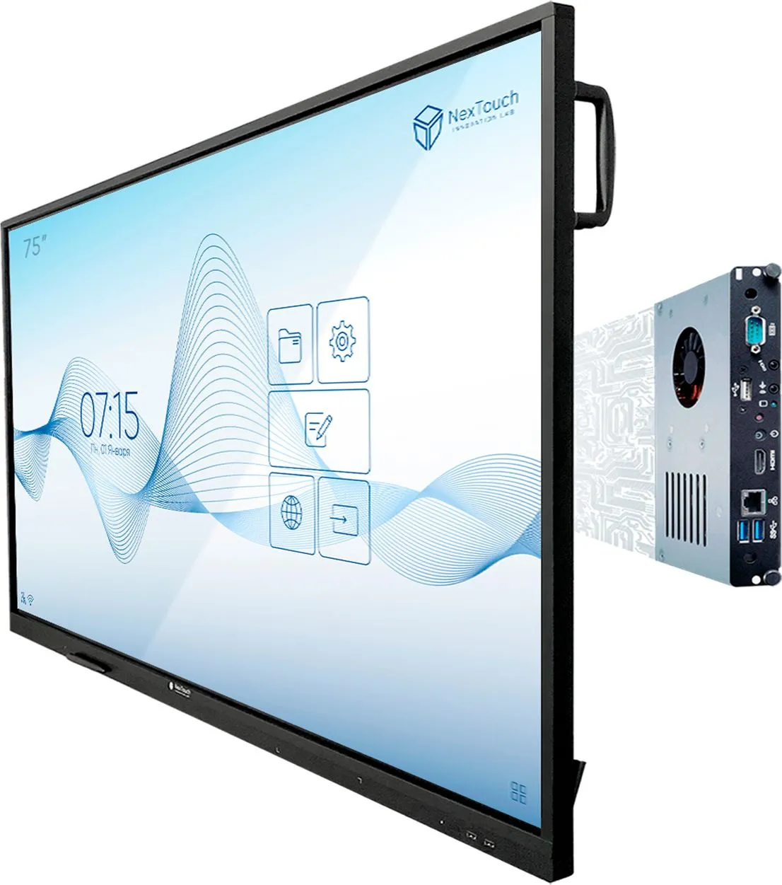 Мультимедийное устройство Интерактивный  комплекс NextPanel 75,  75",  4К (3840*2160), 370 кд/м2, 4000:1, IR, 10 мс, 20 касаний, Wi-Fi, Android 8.0. OPS модуль: процессор Intel Core i5, DDR4 8Гб, SSD 128Гб