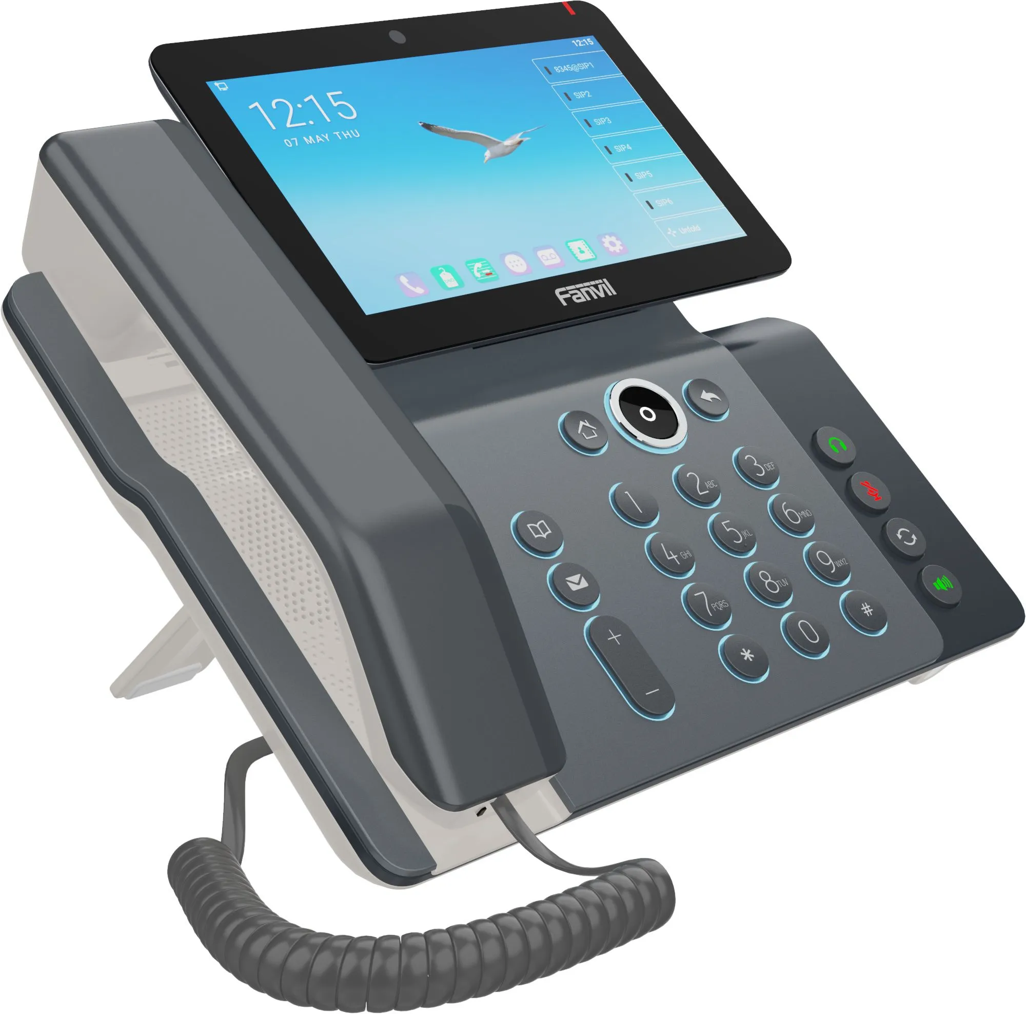 Sip-телефон Fanvil V67 Flagship Smart Video Phone, 6-Party Conference, 20 SIP lines, 7” Adjustable Touch Screen (0° to 40°)  (1024x600) , Opus+IPV6, 21 DSS keys, Bluetooth 5.0 and 2.4G/5G Wi-Fi, PSU+POE