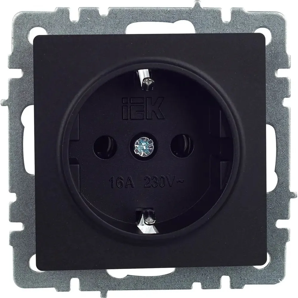 Розетка силов. IEK Brite РС11-1-0-БрЧ BR-R11-16-K02 одинар. скрыт. зазем. IP20 черный (упак.:1шт)