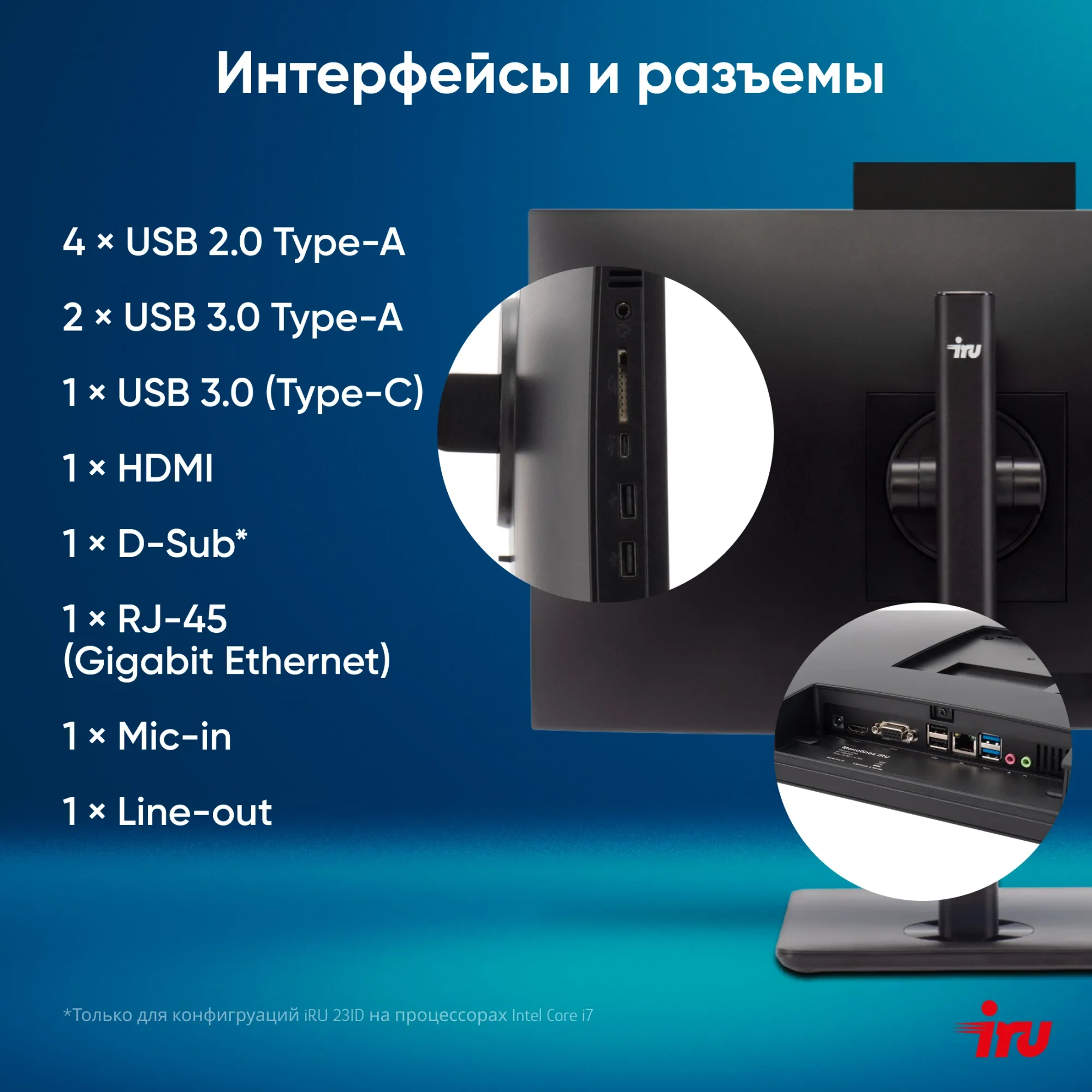 Моноблок IRU 23ID 23.8" Full HD i7 1255U (1.7) 16Gb SSD512Gb UHDG 730 noOS GbitEth WiFi BT 120W Cam черный 1920x1080