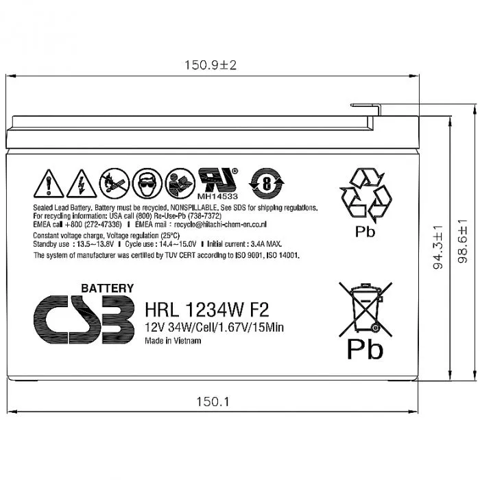 Батарея для ИБП CSB HRL1234W 12В 34Ач