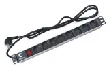 Cabeus PDU-8P-2EU Блок евророзеток для 19" шкафов, горизонтальный, 8 розеток, 16 A, выключатель, шнур 2м, алюминиевый корпус, немецкий стандарт Image