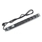 Cabeus PDU-6P-B-2EU Блок евророзеток для 19" шкафов, горизонтальный, 6 розеток, автоматический выключатель 16 A , шнур 2м, алюминиевый корпус, немецкий стандарт Image