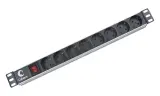 Cabeus PDU-8P Блок евророзеток для 19" шкафов, горизонтальный, 8 розеток, 10 A, выключатель, гнездо под шнур, алюминиевый корпус Image