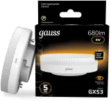 Лампа светодиодная Gauss GX53 8Вт цок.:GX53 таблетка 220B 3000K св.свеч.бел.теп. Tablet (упак.:1шт) (108008108) Image