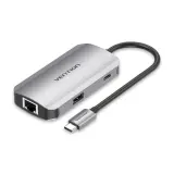 Usb-концентратор Vention USB-C to USB 3.0x3/RJ45/PD Hub 0.15M Gray Aluminum Alloy Type Image