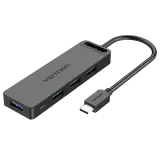 Usb-концентратор Vention Type-C to 4-Port USB 3.0 Hub with Power Supply Black 0.15M ABS Type Image