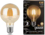 Лампа светодиодная Gauss Filament G95 6Вт цок.:E27 шар 220B 2400K св.свеч.бел.теп. (упак.:1шт) (105802006) Image