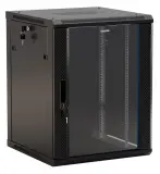 Шкаф коммутационный Hyperline (TWB-1566-GP-RAL9004) настенный 15U 600x600мм пер.дв.стекл 2 бок.пан. 60кг черный IP20 сталь Image