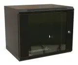 Шкаф коммутационный WRline (WR-TW-1545-GP-RAL9004) настенный 15U 600x450мм пер.дв.стекл 2 бок.пан. направл.под винты 60кг черный 370мм 775мм IP20 сталь Image