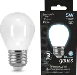 Лампа филам. Gauss Filament 5Вт цок.:E27 шар 220B 4100K св.свеч.бел.нейт. (упак.:1шт) (105202205) Image