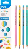 Карандаш ч/г Deli EC011-HB Comiko HB шестигран. липа ассорти кор.европод. (12шт) ластик Image