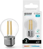 Лампа филам. Gauss Filament 10Вт цок.:E27 шар св.свеч.бел.нейт. (упак.:10шт) (52220) Image