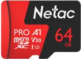 Носитель информации Netac P500 Extreme PRO 64GB MicroSDXC V30/A1/C10 up to 100MB/s, retail pack with SD Adapter Image