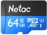 Носитель информации Netac P500 Standard 64GB MicroSDXC U1/C10 up to 90MB/s, retail pack with SD Adapter Image