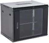 Шкаф коммутационный Rexant (04-0964-112) настенный 9U 600x450мм пер.дв.стекл 2 бок.пан. металл направл.под винты 60кг черный 230град. IP20 сталь Image
