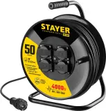 Удлинитель силовой Stayer 55076-50_z01 3x2.5кв.мм 4розет. 50м КГ катушка черный Image